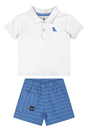 Conjunto Polo Branca Bermuda Azul - Tam G - Quimby