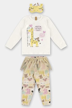 Pijama em Suedine e Tule + Tapa Olhos Girafinha - Tam 2 - Up Baby