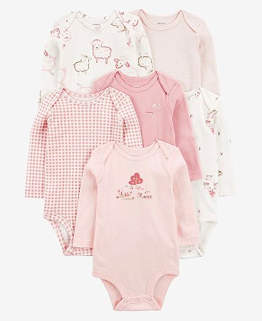 Kit 6 Bodys Farm Rosa - 18m (12 a 18 meses) - Carter's