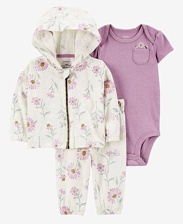 Conjunto 3 peças Jaqueta Floral Roxo - 6m (3 a 6 meses) - Carter's