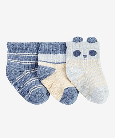 Kit 3 Meias Panda Azul - 12 a 24 meses - Carter's
