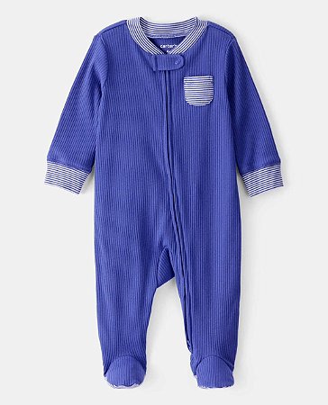 Pijama Azul Bolso Listrado - 6m (3 a 6 meses) - Carter's