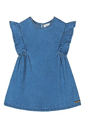 Vestido Manga Babados Jeans - Tam G - Quimby