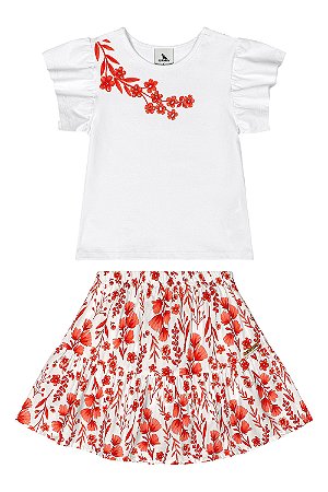Conjunto Saia Floral Vermelho - Tam 4 - Quimby