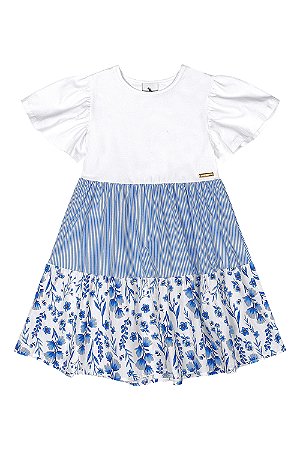 Vestido Floral Azul/Branco - Tam 4 - Quimby
