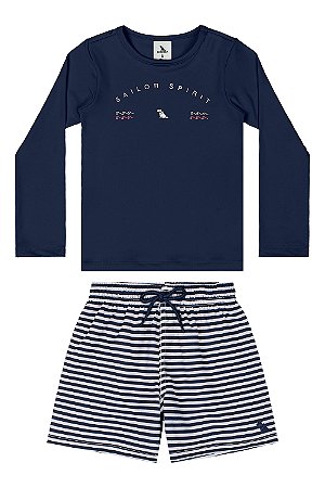 Conjunto Malha Dry Listrado Azul Escuro - Tam 1 - Quimby