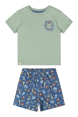 Conjunto Bermuda Leão Verde/Azul - Tam P - Quimby