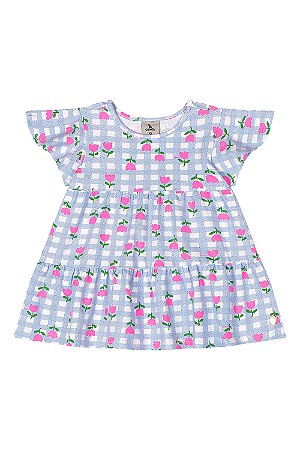 Vestido Quadriculado Azul - Tam M - Quimby