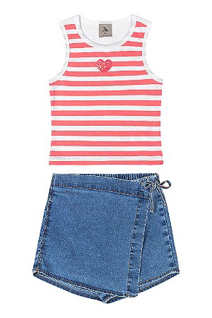 Conjunto Short-Saia Jeans Pink - Tam 6 - Quimby