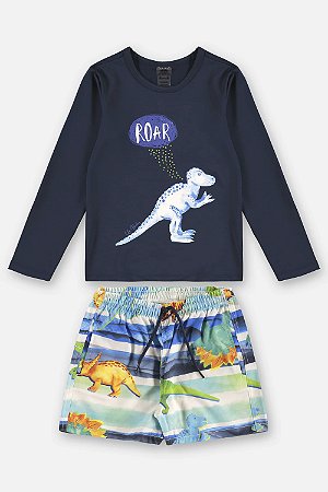 Conjunto UV Short Dino Azul - Tam 3 - Up Baby