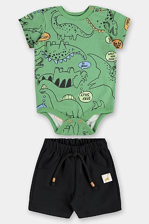Conjunto Body Dino Verde/Preto - Tam G - Up Baby