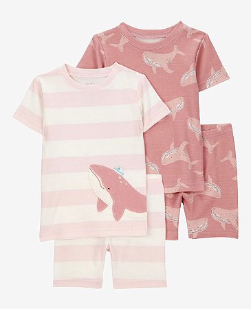 Kit Pijama 4 peças Baleia Rosa - 12m (9 a 12 meses) - Carter's