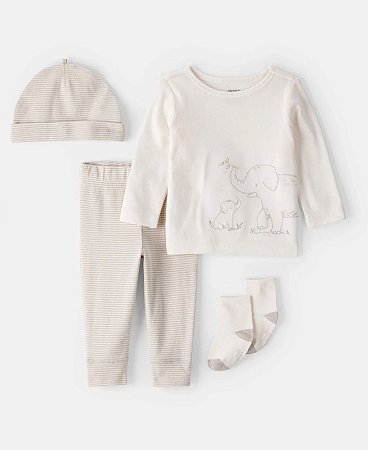 Conj Elefante Bege + Touca/Meia - 6m (3 a 6 meses) - Carter's