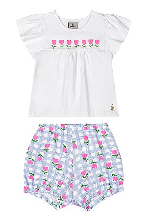 Conjunto Quadriculado Azul - Tam P - Quimby