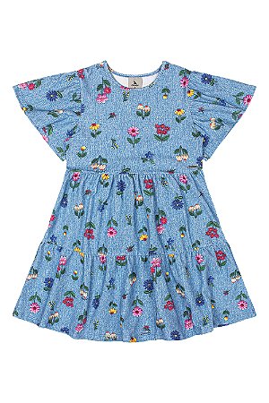 Vestido Azul Flores - Tam 6 - Quimby