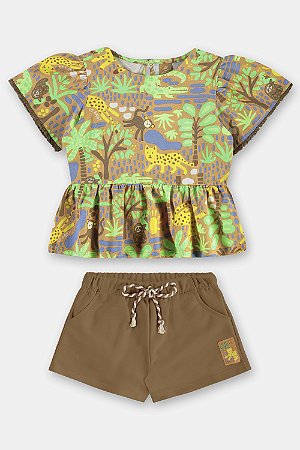 Conjunto Bata e Short Marrom - Tam 2 - Up Baby
