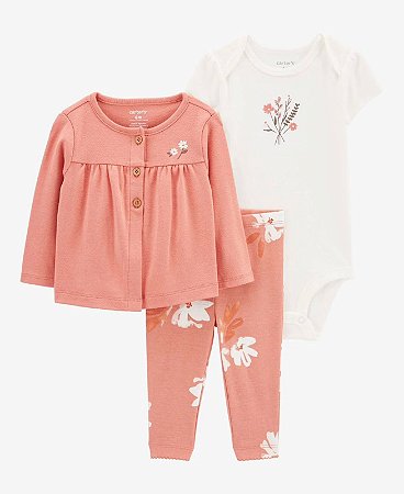 Conjunto 3 peças Cardigan Rosa Floral - RN - Carter's