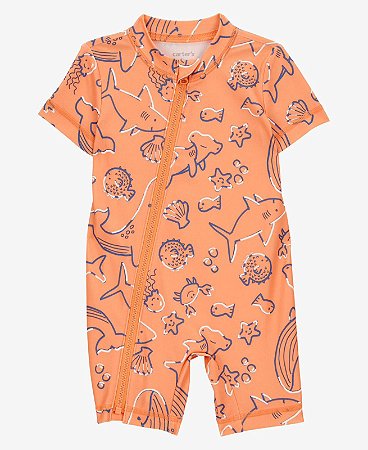 Macacão Laranja Baleia - 6m (3 a 6 meses) - Carter's