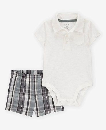 Conjunto Polo Branca/Xadrez - 3m (1 a 3 meses) - Carter's