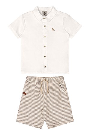 Conj. Camisa Branca Bermuda Listrada Tam 4 - Quimby