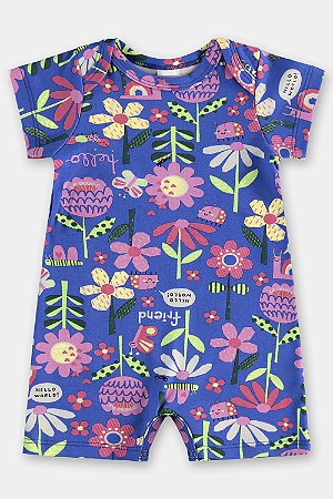 Macaquinho Flores Azul M - Up Baby