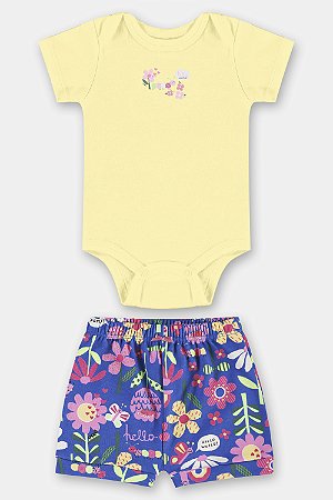 Conj. Body e Short Flores Amarelo/Azul GG - Up Baby