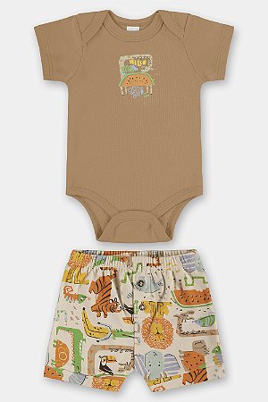 Conj. Body e Short Marrom Safari RN - Up Baby