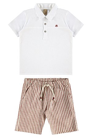 Conj. Polo Bermuda Listrada Vermelho Tam 3 - Up Baby