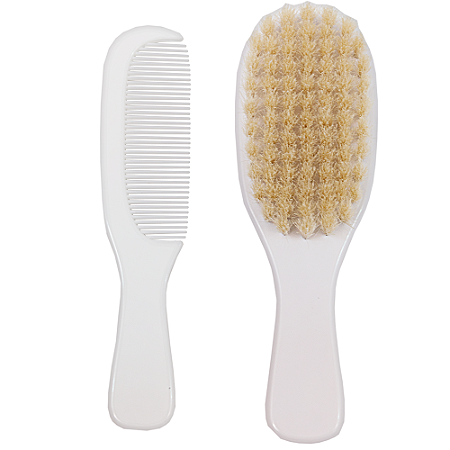 Escova e Pente Cerdas Naturais Branco - Buba