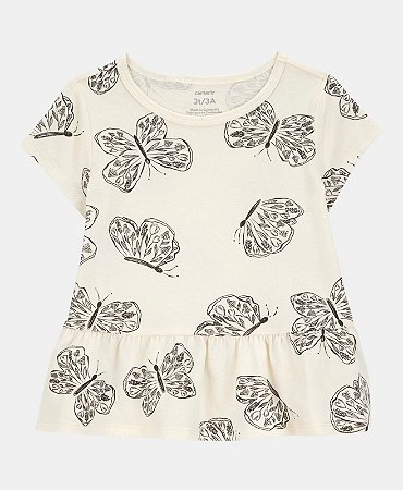 Camiseta Peplum Ivory Borboleta - 3T (3 a 4 anos) - Carter's