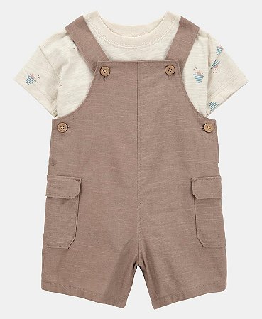 Jardineira + Camiseta Marrom - 3m (1 a 3 meses) - Carter's