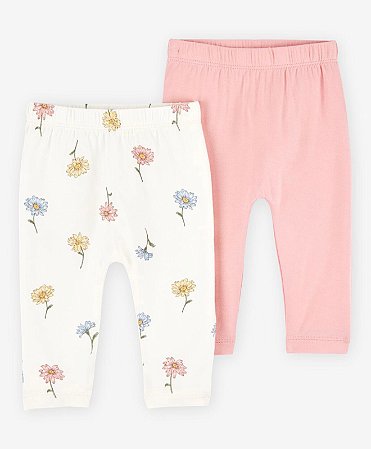 Kit 2 Calças Rosa e Flores - 3m (1 a 3 meses) - Carter's