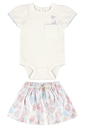 Conjunto Saia Body Branco Borboleta - Tam G - Up Baby