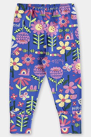 Calça Azul Flores - Tam P - Up Baby
