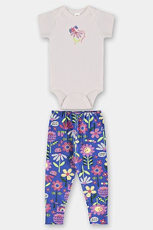 Conjunto Body Calça Azul Flores - Tam GG - Up Baby