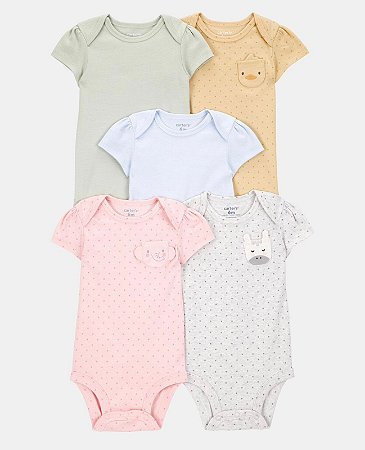 Kit 5 Bodys Animais Baby Girl - 3m (1 a 3 meses) - Carter's