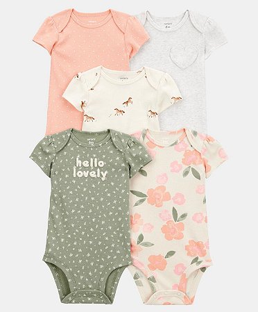 Kit 5 Bodys Cavalo/Flores - RN - Carter's