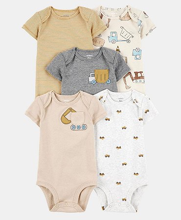 Kit 5 Bodys Construção Mostarda - 18m (12 a 18 meses) - Carter's