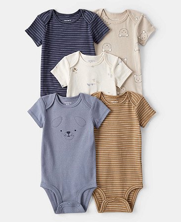 Kit 5 Bodys Cachorro Azul/Marrom - 3m (1 a 3 meses) - Carter's