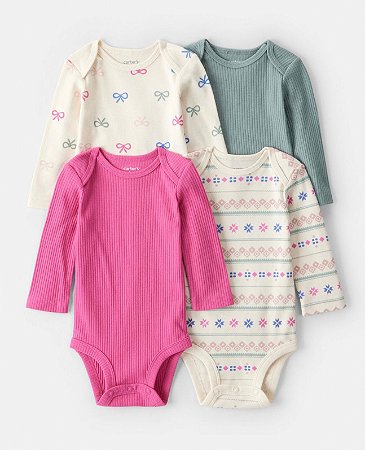 Kit 4 Bodys Laço Pink - 6m (3 a 6 meses) - Carter's