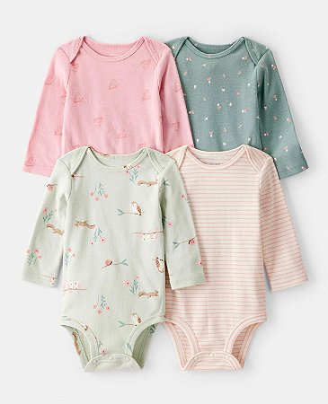 Kit 4 Bodys Coruja Baby Rosa - 6m (3 a 6 meses) - Carter's