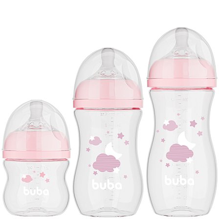 Kit 3 Mamadeiras Easy Flow Nuvem Rosa - Buba