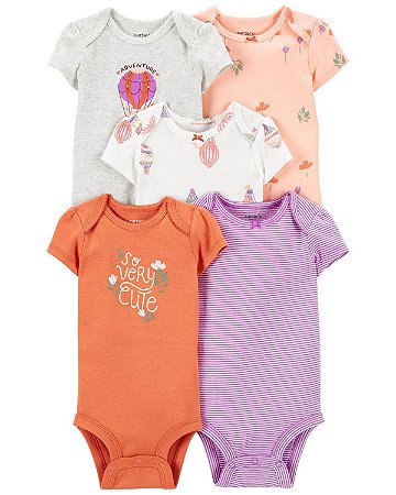 Kit 5 Bodys Balão Laranja/Roxo -24m(18 a 24 meses)- Carter's