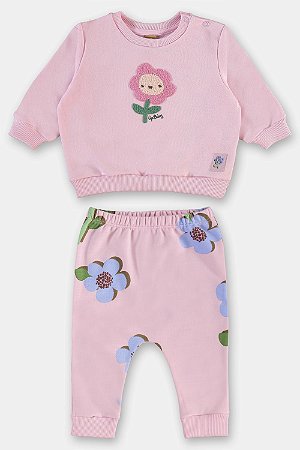 Conjunto Blusão Rosa Flores - Tam P - Up Baby