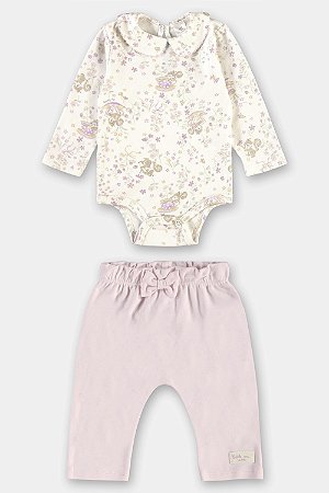 Conjunto Body Calça Xícara/Flores Rosinha - Tam G - Up Baby