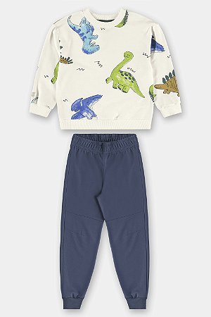 Conjunto Blusão Dino Branco Verde/Azul - Tam 4 - Up Baby
