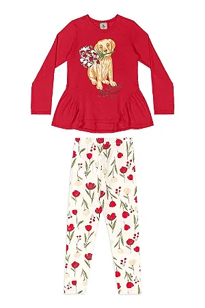 Conjunto Blusa Sweet Flowers Vermelho - Tam 6 - Quimby