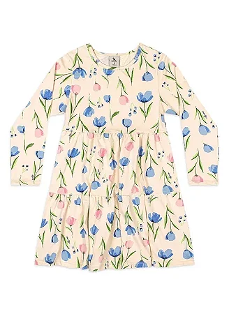 Vestido Floral Manga Longa Rosa/Azul - Tam 4 - Quimby