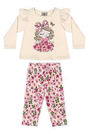 Conjunto Blusa Menina Floral Rosa - Tam 3 - Quimby