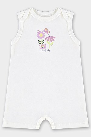 Macaquinho Regata Branco Flor - Tam 1 - Up Baby